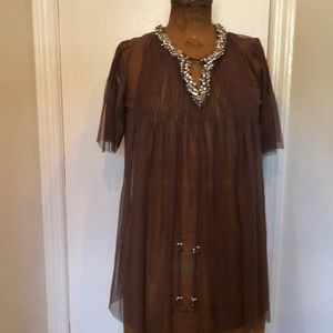 Sheer tunic with beaded collar